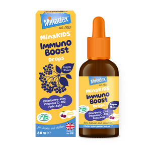 PRE-ORDER NOW - MINAKIDS IMMUNO BOOST DROPS - Immune Guard Drops – Sugar-Free Elderberry multivitamin with Vitamin C, B12, Folic Acid &amp; Zinc (60ml)