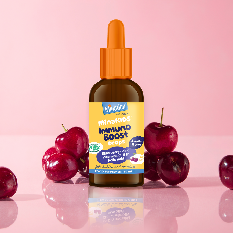 PRE-ORDER NOW - MINAKIDS IMMUNO BOOST DROPS - Immune Guard Drops – Sugar-Free Elderberry multivitamin with Vitamin C, B12, Folic Acid &amp; Zinc (60ml)