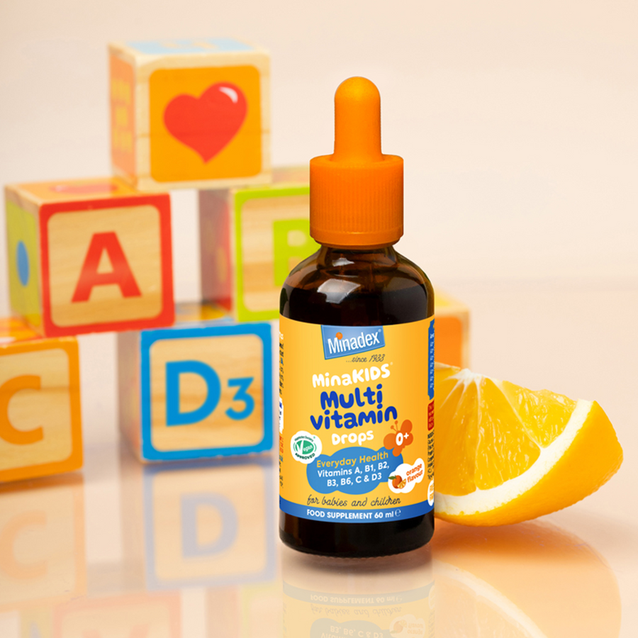 PRE-ORDER NOW - MinaKIDS Multivitamin Drops – Complete Daily Support for Vision, Brain, Bones & Immunity (60ml) With Vitamins A, B1, B2, B3, B6, C & D3 | Suitable for Children