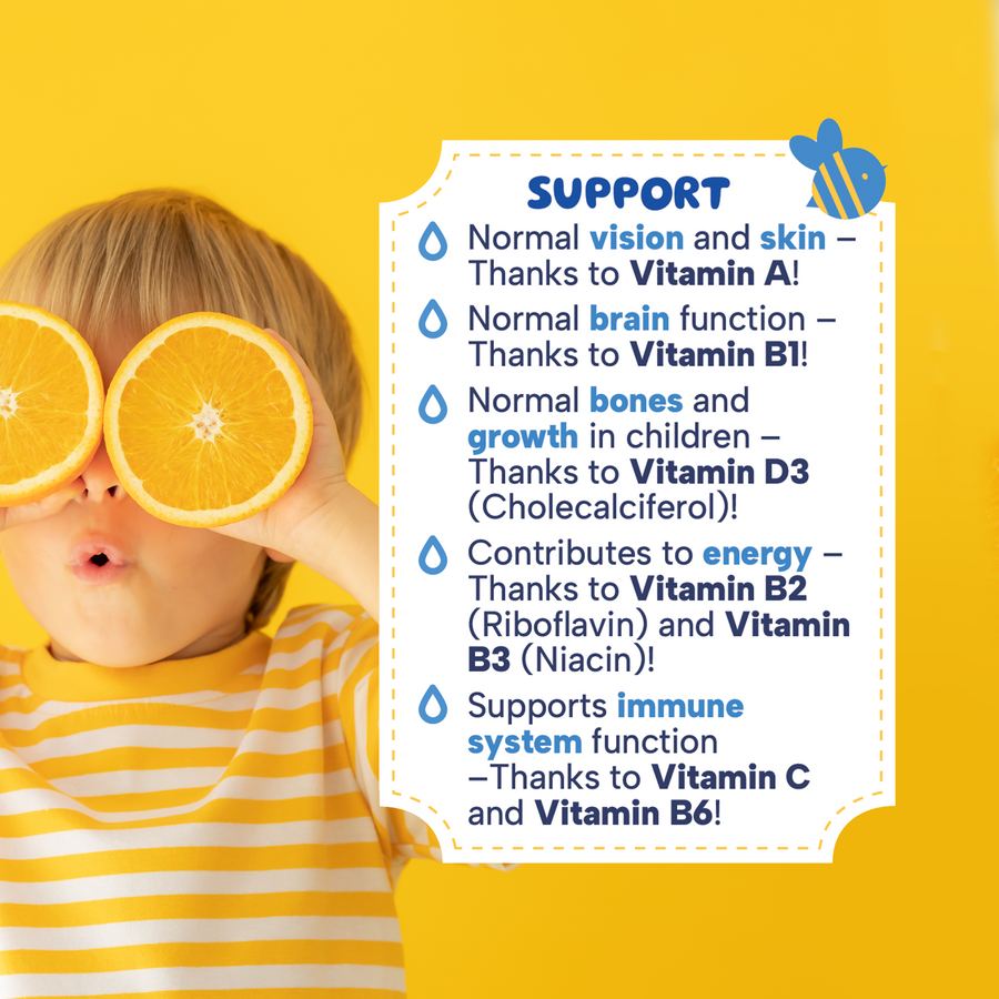 PRE-ORDER NOW - MinaKIDS Multivitamin Drops – Complete Daily Support for Vision, Brain, Bones & Immunity (60ml) With Vitamins A, B1, B2, B3, B6, C & D3 | Suitable for Children